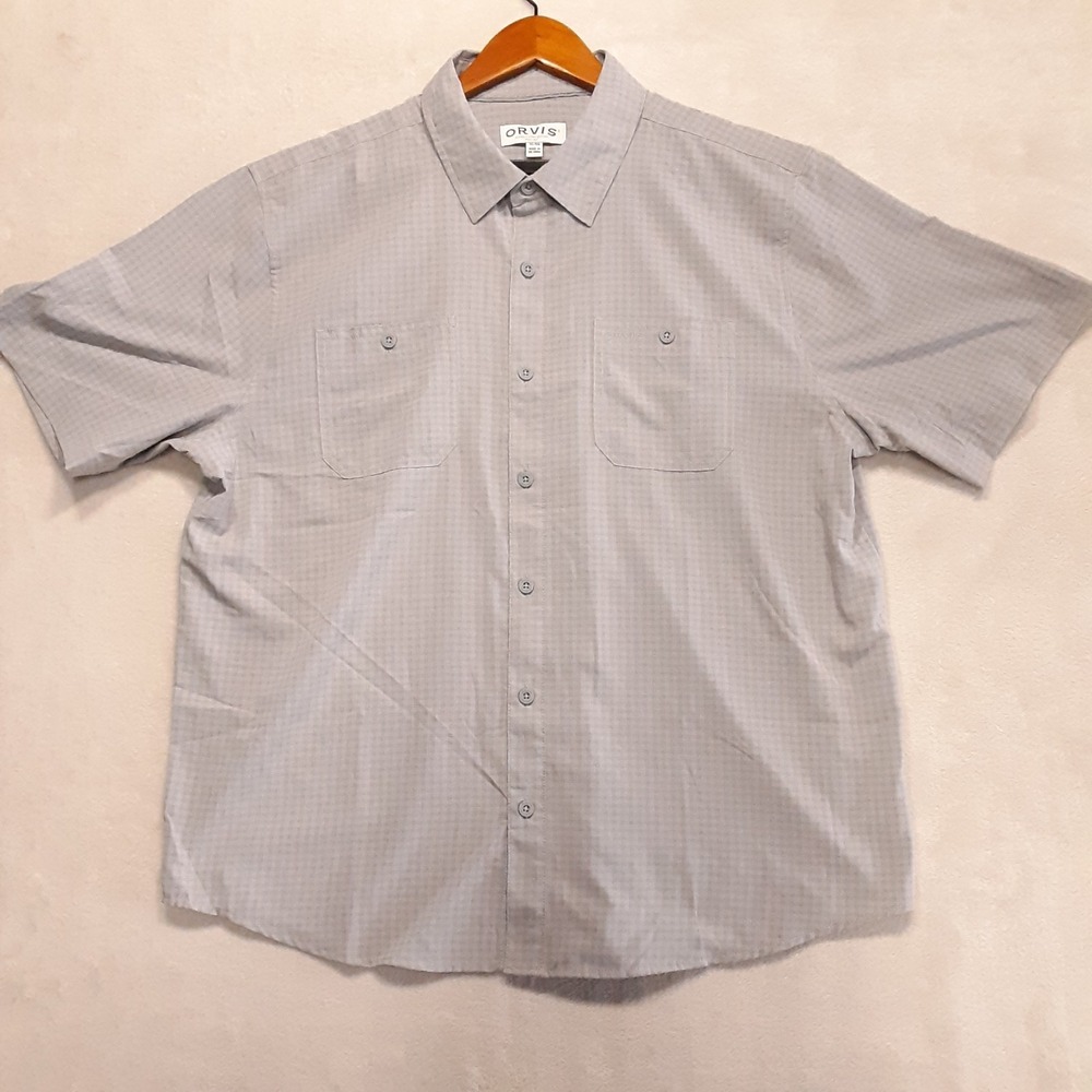 Orvis Mens Short Sleeve Performance Button Shirt XL Gray Subtle Check Pattern
